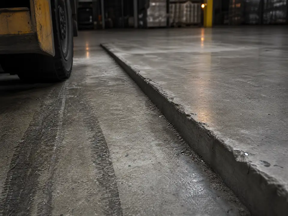 Uszkodzenie i różnica poziomów na stykach płyt betonowych